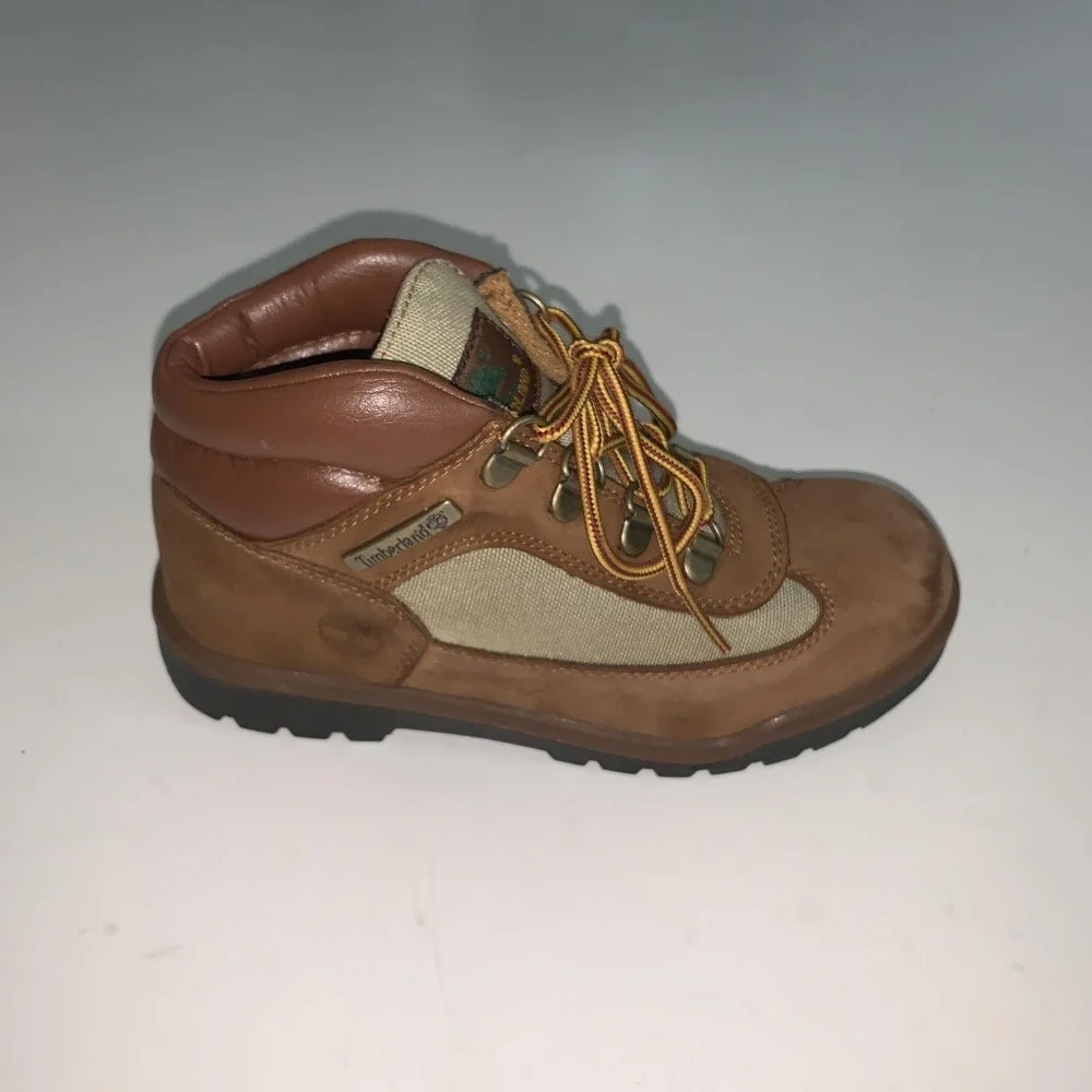 Timberland Field Boots Boys Size 1 Brown Nubuck Canvas Hiking Trail A75163